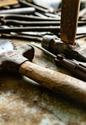 some old tools on a workbench